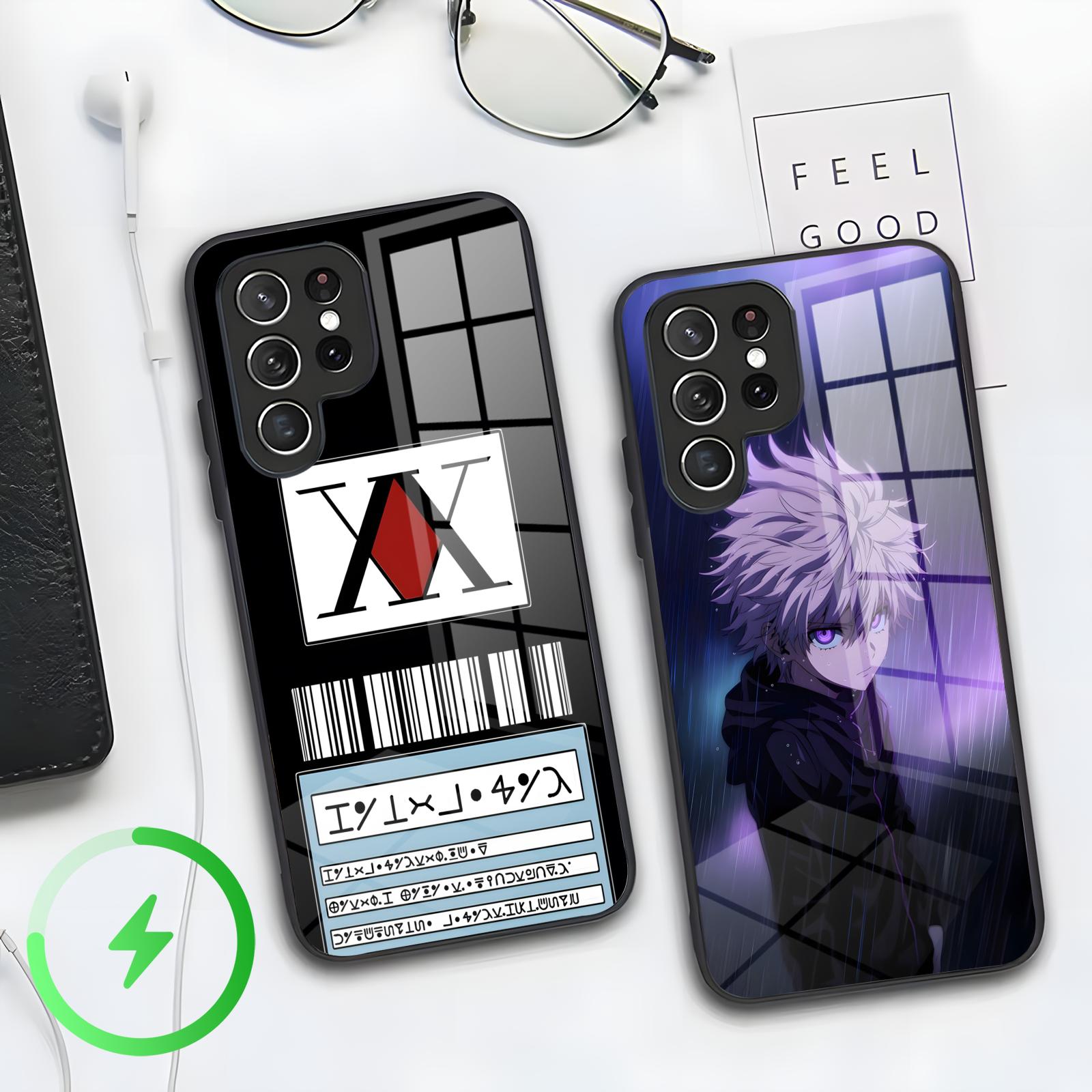 Phone Cases H&M - アニメ「H-Hunter K-Killua」デザインのスマートフォンケース。対応機種：Samsung S26、S25、S24、S23、S22、S21 Plus、Ultra、Note20。磁石付きガラス製。