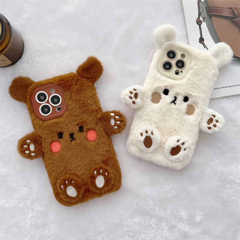 Phone Cases For Iphone 16 - 韓国の3D漫画風クマのふわふわぬいぐるみカップル携帯ケース iPhone 17 Air 16 15