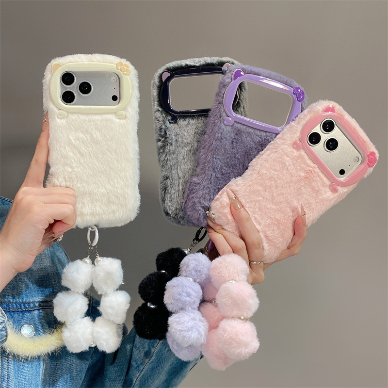 Phone Cases For Iphone 16 - 高級感のある無地のファー素材のプラッシュフォンケース iPhone 17 Air 16 15