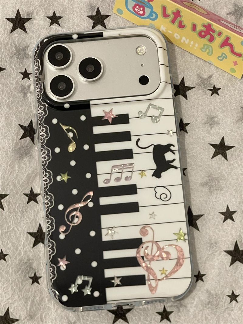 Phone Cases Xr Iphone - 黒白のピアノ音符と猫の可愛いスマホケース iPhone 18 17 16 15