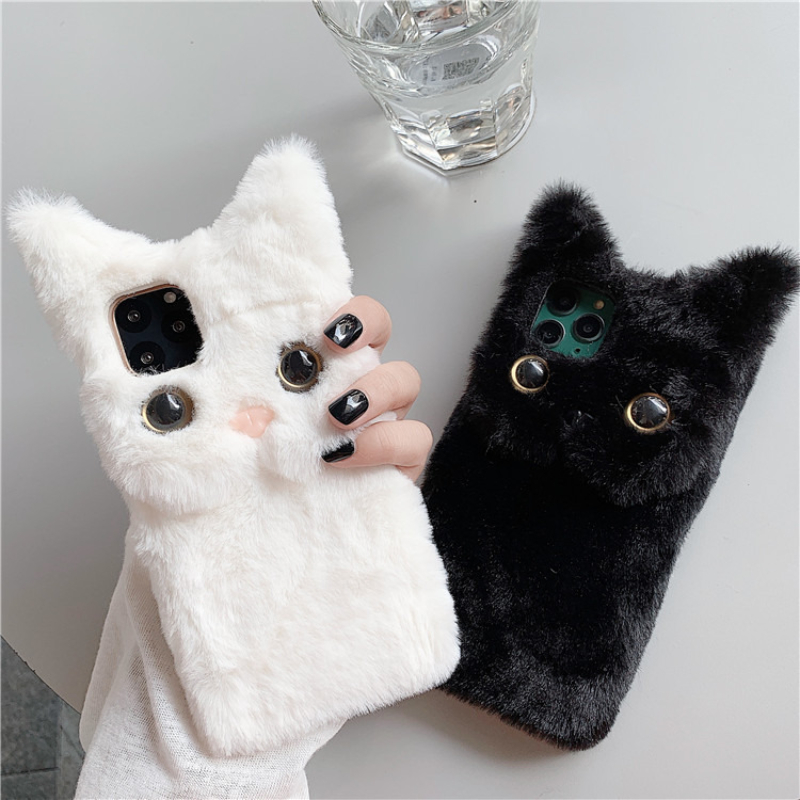 3Dキュートな漫画猫の毛皮のようなぬいぐるみ風スマホケース  - Phone Cases For Iphone 16 のレビューと価格