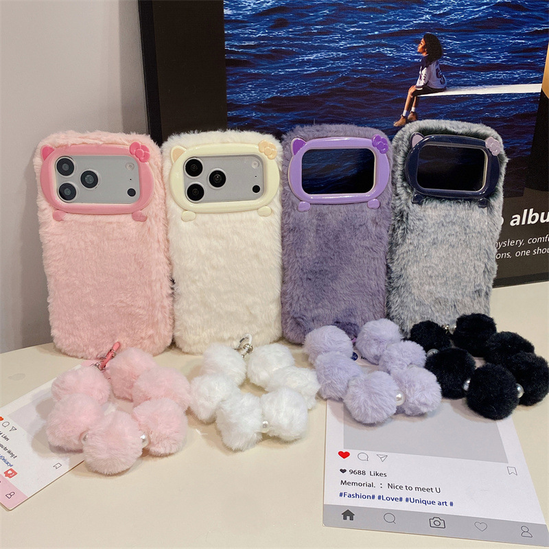 高級感のある無地のファー素材のプラッシュフォンケース iPh - Phone Cases For Iphone 16 のレビューと価格