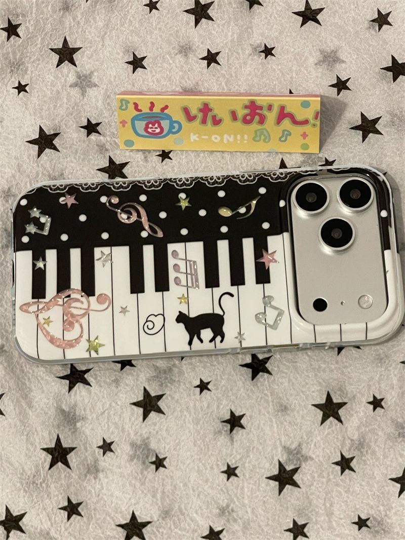 黒白のピアノ音符と猫の可愛いスマホケース iPhone 18 - Phone Cases Xr Iphone のレビューと価格